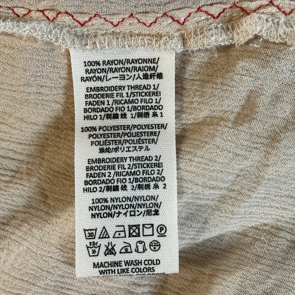 Free People Wind Willow Dress Women Small Beige Red Embroidered Boho Peasant